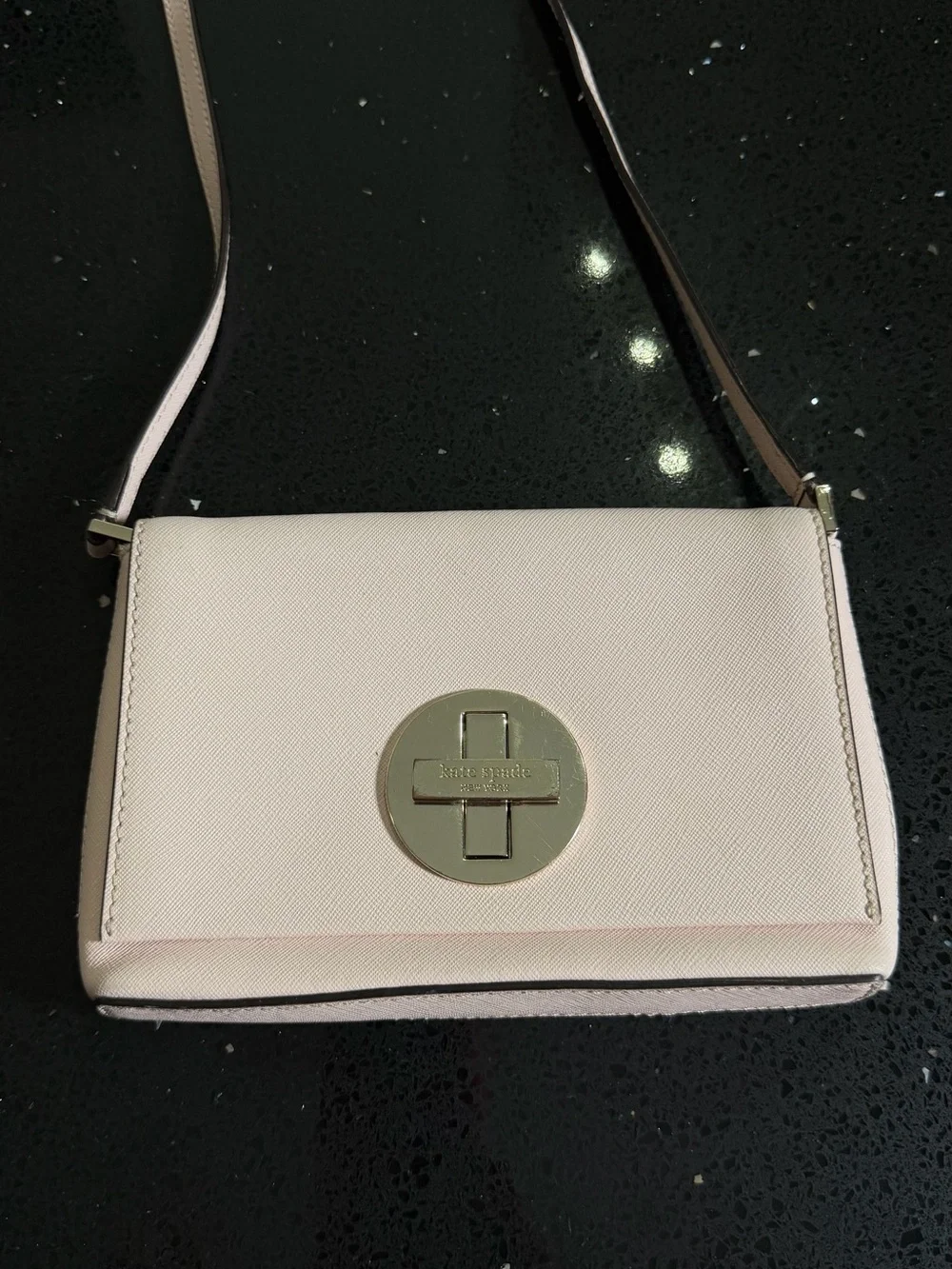 Kate Spade Newbury Lane Sally Light Pink Gold Saffiano Leather Crossbody Bag